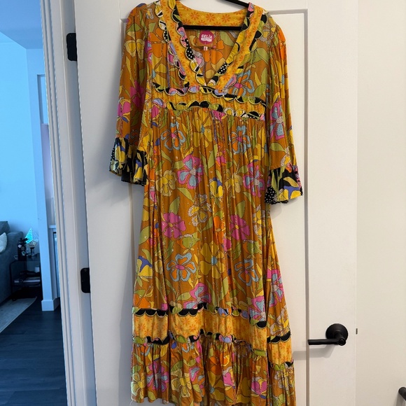 Worn Once: Celia B Gardenia Embroidered Tiered Midi Floral Dress - Picture 4 of 8